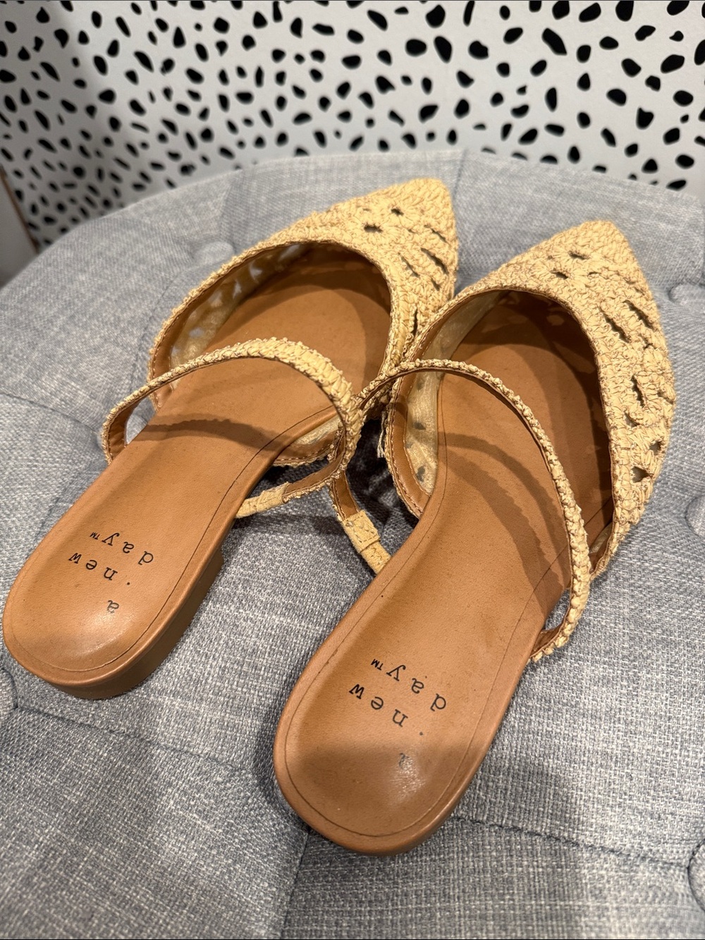 New Day Vienna Raffia Women's Woven Pointed-Toe Mule Flats in Natural 7.5